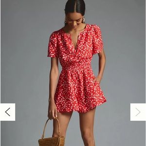 Anthropologie Somerset Romper Red Linen SZ Small